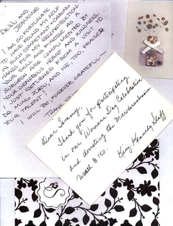 California Plastic Surgery, no need to go to San Francisco, Bay Area, or Vegas for Plastic Surgery, see our patient testimonials; scanned in by Jacquie who now works with Dr. Enevoldsen - Modesto plastic surgery