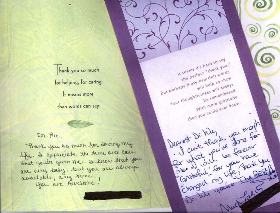 Modesto Plastic Surgery Modesto, CA, Thank You notes / testimonials, central valley; this was scanned in by Jacquie who is now working with Dr. Enevoldsen, Lars Plastic Surgeon in Modesto